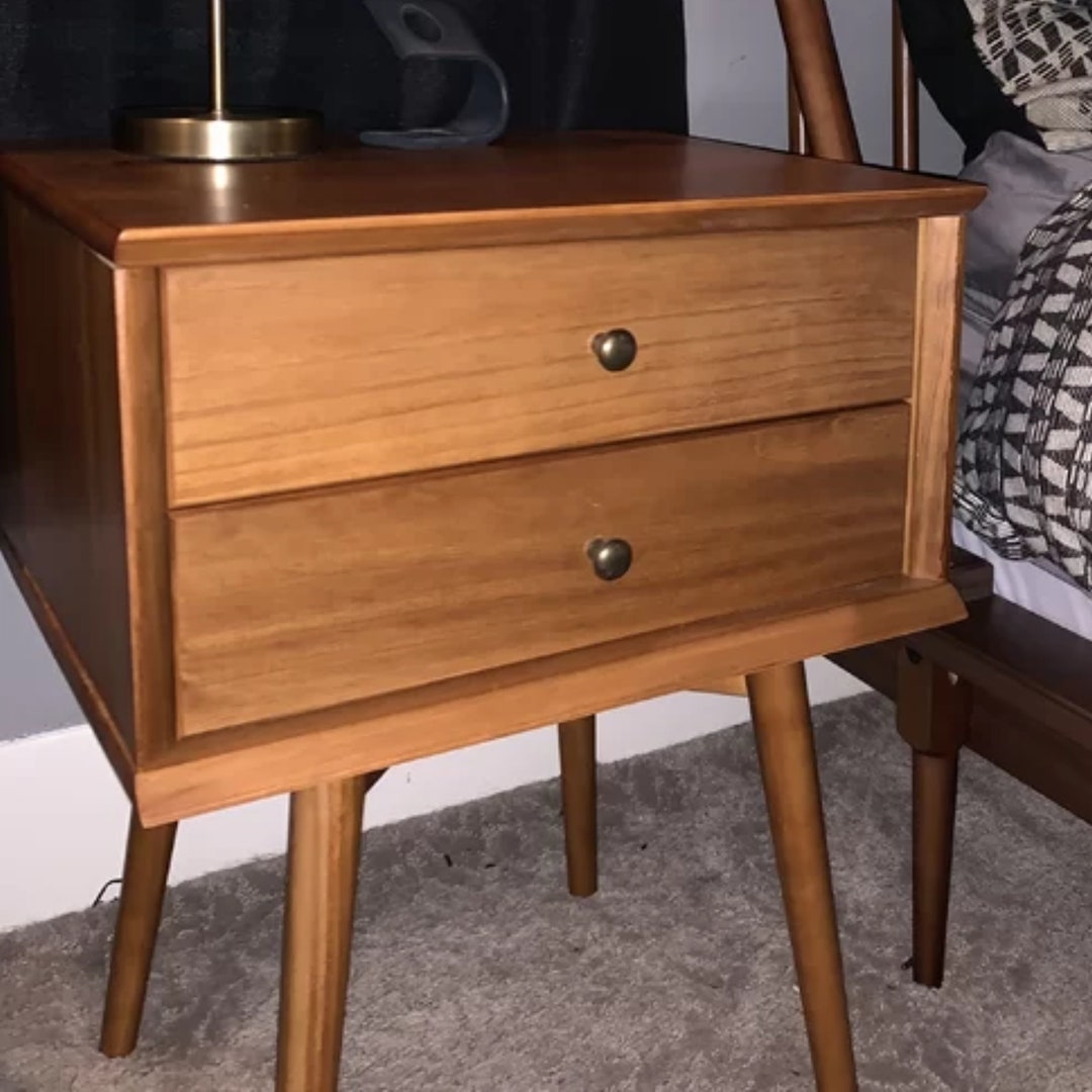 Solid Wood Nightstand Midcentury Modern Style Nightstand Etsy