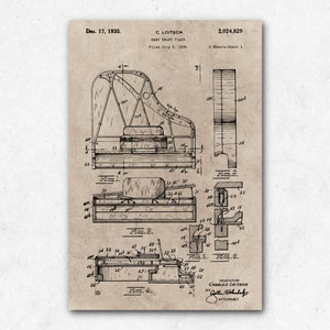 Vecchio poster di brevetto per pianoforte / carta riciclabile
