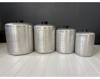 Vintage Aluminum Canister Set Of 4 Flour Sugar Coffee Tea 1950's