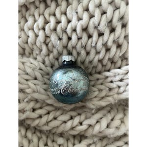Blue Stenciled Shiny Brite Merry Christmas Glass Ornament