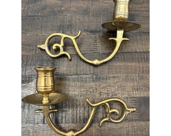 Vintage Pair Solid Brass Wall Mount Candle Holder Sconce Arm 5.5” Ornate Scroll