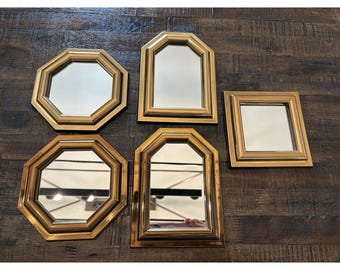 Vintage 1980s Burwood Products Gold Plastic Accent Mirrors Set of 5