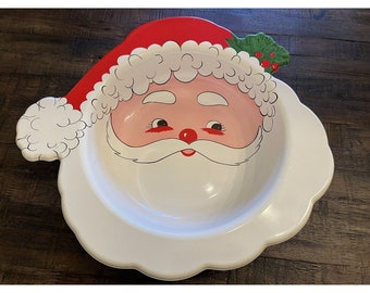 Vintage Ullman Plastic Santa Claus Serving Bowl 14" Chip Dip Candy Dish Retro