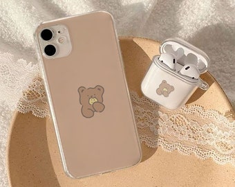 Lovely Bear Clear Phone case iPhone 14 13 12 mini case iPhone XS Max Case iPhone XR iPhone 7 8 Plus SE Case Airpods case airpods 1/2/3 pro