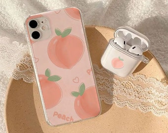 Pink Peach Clear Phone case iPhone 14 13 12 mini case iPhone XS Max Case iPhone XR iPhone 7 8 Plus SE Case Airpods case airpods 1/2/3 pro