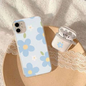 Blue flower Clear Phone case iPhone 14 13 12 mini case iPhone XS Max Case iPhone XR iPhone 7 8 Plus SE Case Airpods case airpods 1/2/3 pro