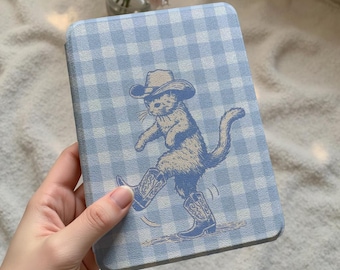 Blue Plaid Cat Kindle Paperwhite Case,Paperwhite 12th 7‘’ 11th 6.8‘’, All new Kindle2022/2024 Cover, Kindle Colorsoft, Auto Sleep/Wake