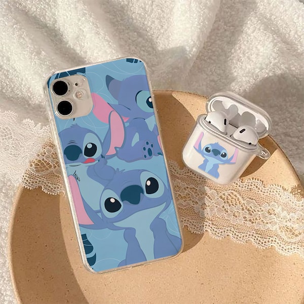 Lovely Stitch Clear Phone case iPhone 14 13 12 mini case iPhone XS Max Case iPhone XR 7 8 Plus SE Case Airpods case airpods 1/2/3 pro