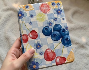 Fruits Flower Checker Kindle Paperwhite Case,Paperwhite 12th 7‘’ 11th 6.8‘’, All new Kindle2022/2024 Cover, Kindle Colorsoft,Auto Sleep/Wake