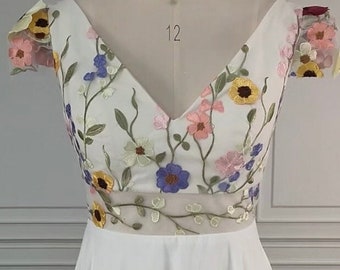 RUE | Floral Boho Wedding Dress, Short Sleeve Floral Bridal Gown