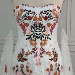 Colorful Floral Wedding Dress | Long Sleeve Boho Bridal Gown