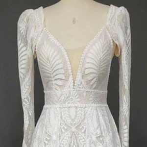 RAVEN | Boho Rustic Wedding Dress, Vintage Lace Bridal Gown