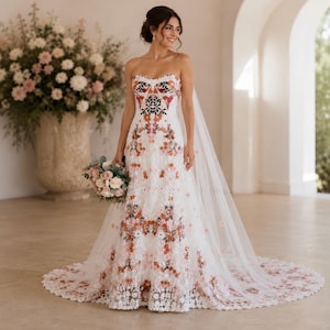 colourful boho dress Floral Wedding Dress - Boho Colourful Bridal Gown