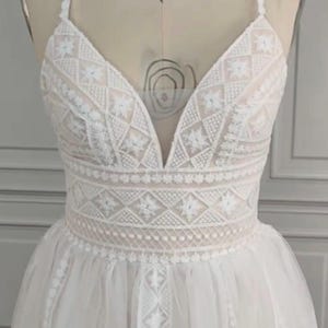 Beach Wedding Dress | Boho Sleeveless Bridal Gown | V Neckline