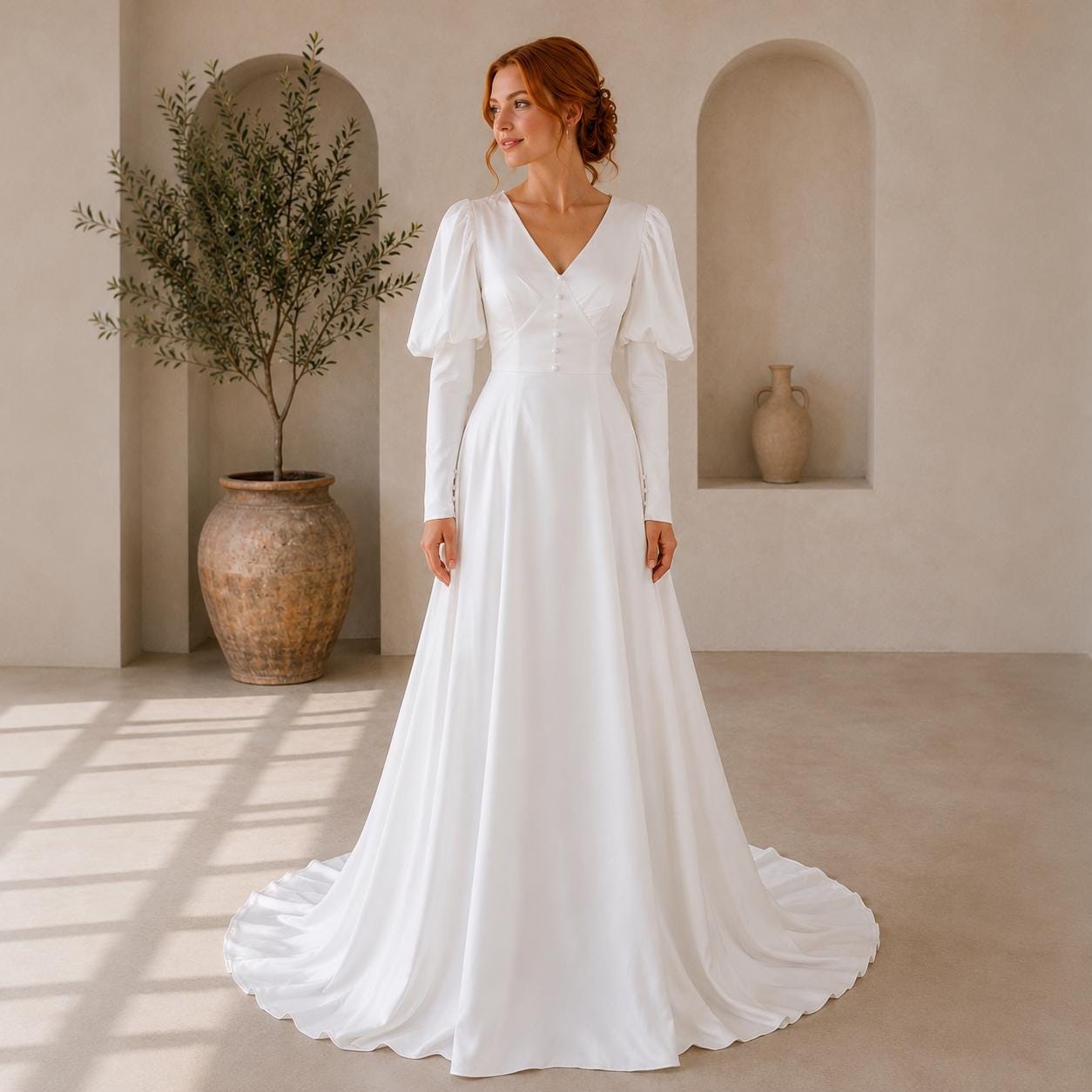 Victorian Satin Wedding Dress, Minimalist Bridal Gown Victorian Satin Wedding Dress, Minimalist Bridal Gown