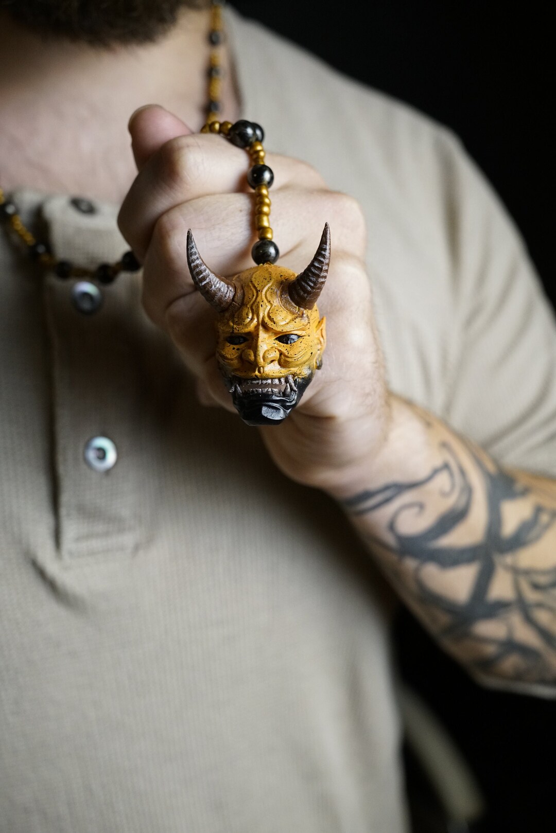 Hannya Mask Necklace in 3d Printed , Japanese Art Oni Mask Necklace for