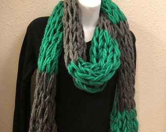 Long Striped Arm Knit Scarf Gray Green