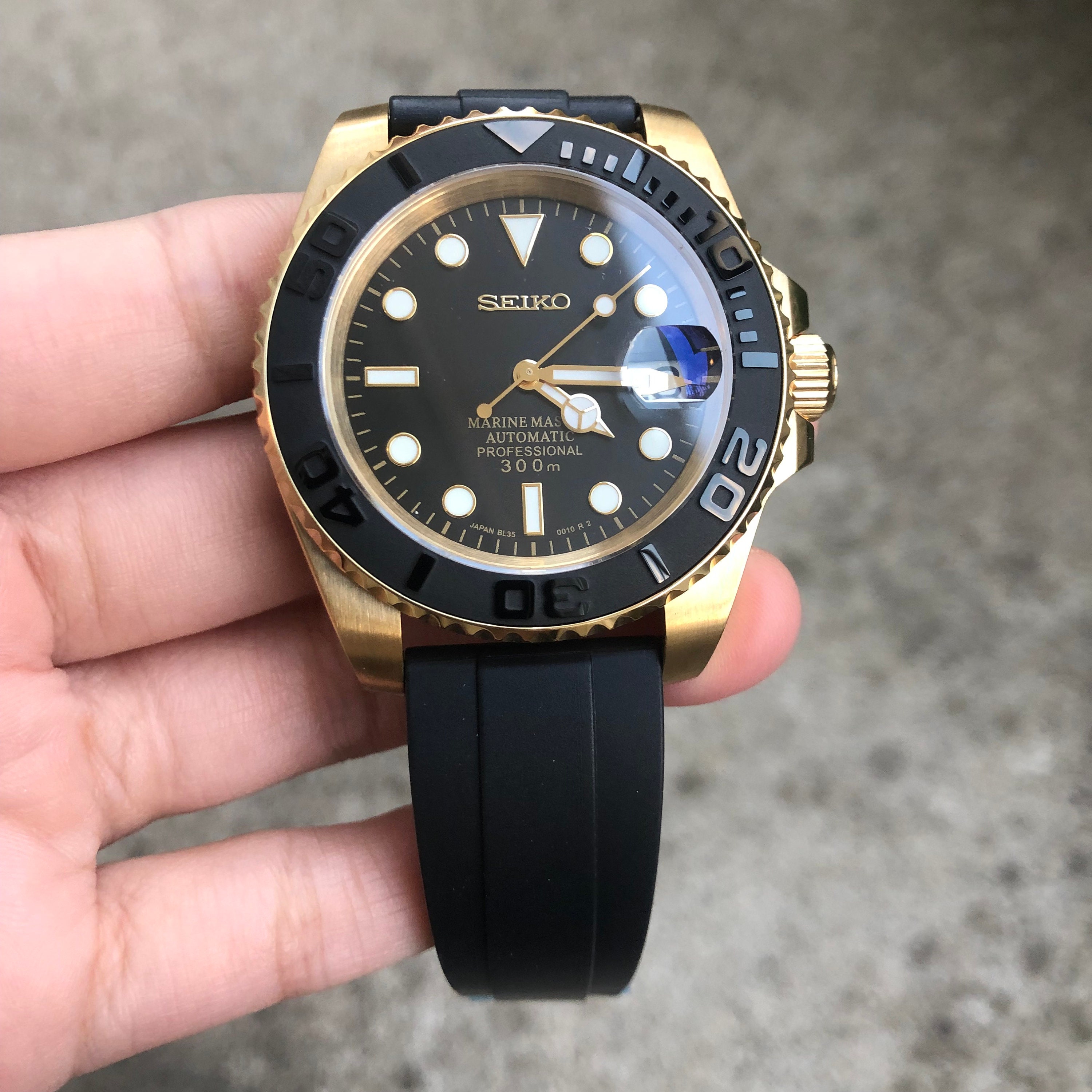 Seiko MOD Diver Yacht Master Prospex Black Gold Stainless - Etsy