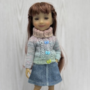 Reversible Knit doll cardigan, Pastel gradient jumper for 14.5 Inch Dolls with Bow Buttons