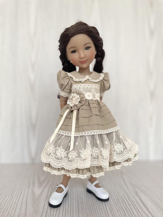 Classic dress for Ruby Red Fashion Friends dolls Vintage-inspired dress in sage colour