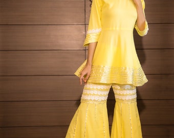 YELLOW SHARARA SET   sharara set gift for her yellow dress peplum yellow