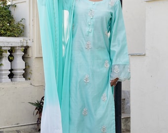 KURTA SETS bleu kurta longue kurti bleu robe décontractée robe Chanderi