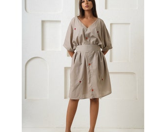 Robe courte brodée en coton bio, robe en pur coton, tenue décontractée de tous les jours, robe personnalisable, robe western pour femme, cadeau Saint-Valentin