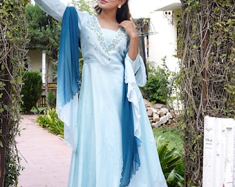 KURTA SETS/ blue kurta/ long kurti/ blue dress/ casual dress/ chanderi dress/