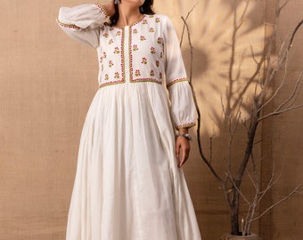 White PURE COTTON embroidered dress