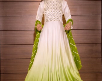 shaded gown with dupatta/ ombre gown/ long dress/ shaded dress/ ombre dress/ leheriya/ dresses