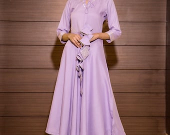 long dress with skirt/ skirt dress/ lilac dress/ flared dress/ flared skirt/ long dress