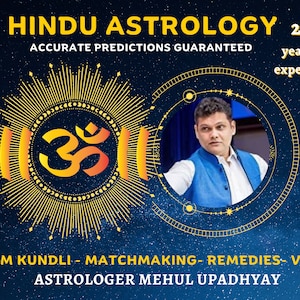 Horoscope astrologique hindou, matchmaking, prédictions de vie, janam kundli par Mehul Upadhyay, 20+ ans d'expérience, 100% de résultats précis