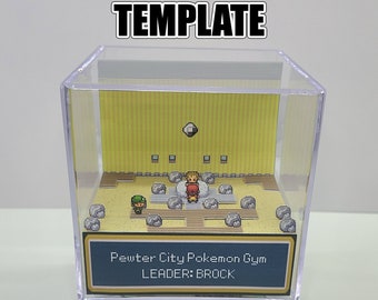 Pokemon Fire Red / Leaf Green, Pewter City - 3D Diorama Cube TEMPLATE