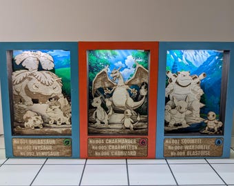 Pokemon Shadow Box with LED Lights - 3D Wooden Art - Diorama for Collectors