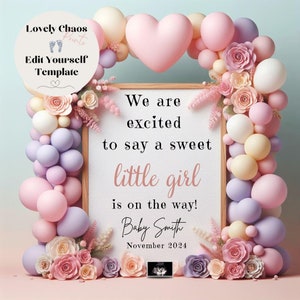 Es un anuncio de revelación de género de niña / Anuncio de revelación de género de niña / Hermanita / Niña Glitter Pink Smoke / Niña / Globo