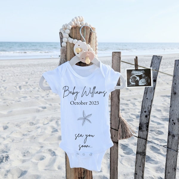 Beach Pregnancy Fence Announcement with Ultrasound  | Baby Announcement | Summer| Ocean | Pregnancy Announcement | Beach Pregnancy