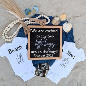 Twin Boy Beach Género Revelar Anuncio de Embarazo de Niño / Bebé de Playa / Océano / Verano / Anuncio de Género de Playa / Revelación de Género de Niño / Niños Gemelos