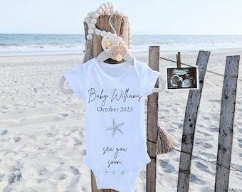 Beach Pregnancy Announcement: Ultrasound Photo, Customizable Template (Digital Download)