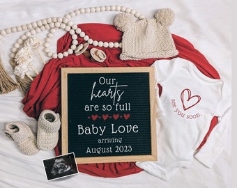 Love Hearts Pregnancy Announcement | gender neutral reveal baby | pregnancy announcement social media instagram | Red | Baby Announcement