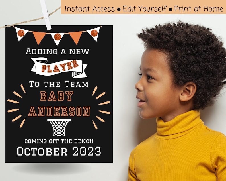 Basketball Pregnancy Announcement Sign for Sibling Printable Etsy