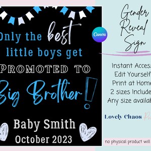 Pregnancy Announcement Sign| Big Brother Sign |Printable Baby Announcement| Sibling Brother| Promoted to Big Brother| Baby number 2| Brother