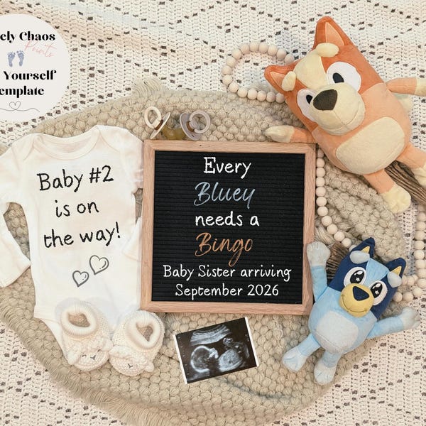 Blue Heeler Schwangerschaftansage | Baby Nummer Zwei | Zweites Baby | Anpassbare Vorlage (Digitaler Download)