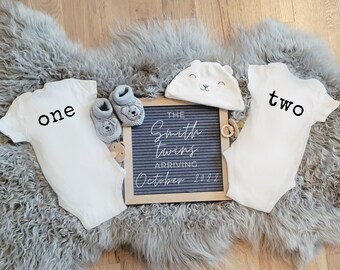 Gray Twin Pregnancy Reveal  | gender neutral |twin  pregnancy announcement social media facebook instagram | Neutral Twin Baby Announcement