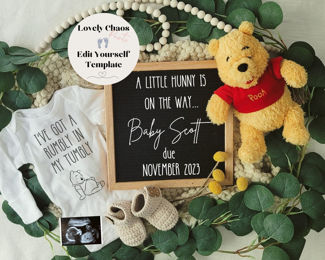 Winnie the Pooh Pregnancy Announcement: Customizable Template