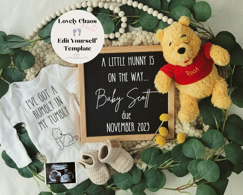 Winnie the Pooh Pregnancy Announcement Winnie Baby Announcement Digital Announcement Pregnancy Announcement Pooh Bear image 1