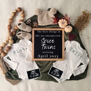 Twin Pregnancy Fall Announcement Fall Pregnancy Autumn Plot Twist Twin pregnancy announcement fall Twin Baby Twin Baby Announce image 1