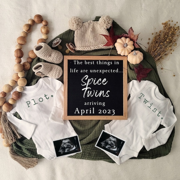 Fall Twin Pregnancy Announcement: Customizable Canva Template (Digital)