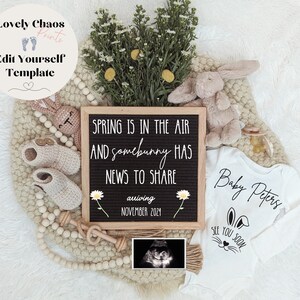 Spring Bunny Pregnancy Announcement: Customizable Digital Template