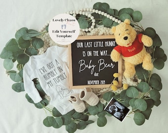 Winnie the Pooh Pregnancy Announcement: Last Baby Reveal (Digital Announcement)