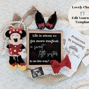 Minnie Maus Es ist eine Mädchen-Gender Reveal Girl-Ankündigung Minnie| Mädchen-Schwangerschaftsankündigung | Baby Mädchen | Prinzessin | Kleine Schwester Gender